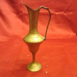 VTG 80'S SMALL BRASS DECORATIVE PITCHER, W/ETCHINGS